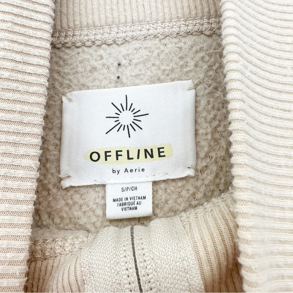 AERIE Offline Cream Tan Sherpa Fleece Quarter Zip Pullover XS - Picture 4 of 7